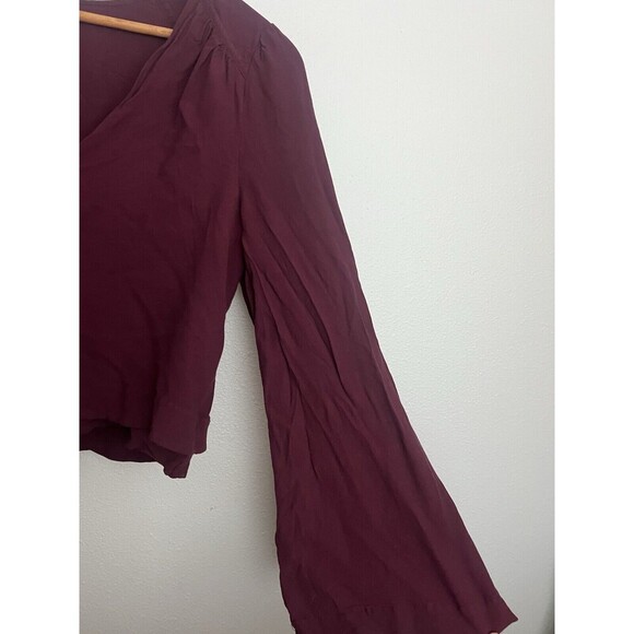 Free People Cropped Top V Neck Burgundy Bell Sleeve Flowy Romantic Valentine L - Picture 2 of 6